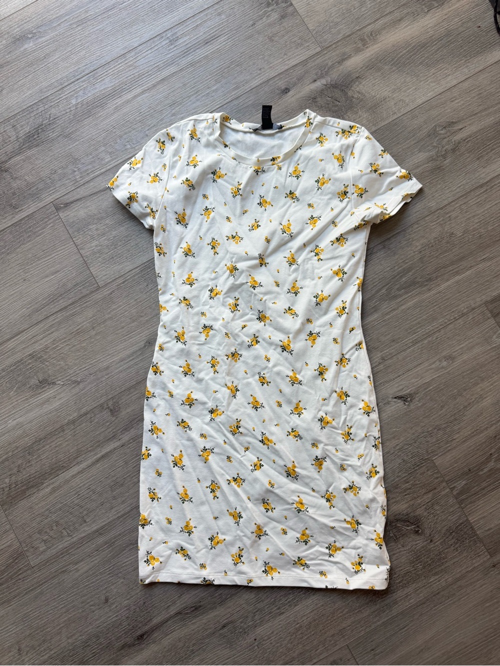 Forever 21 White Tee Dress with Yellow Floral Print